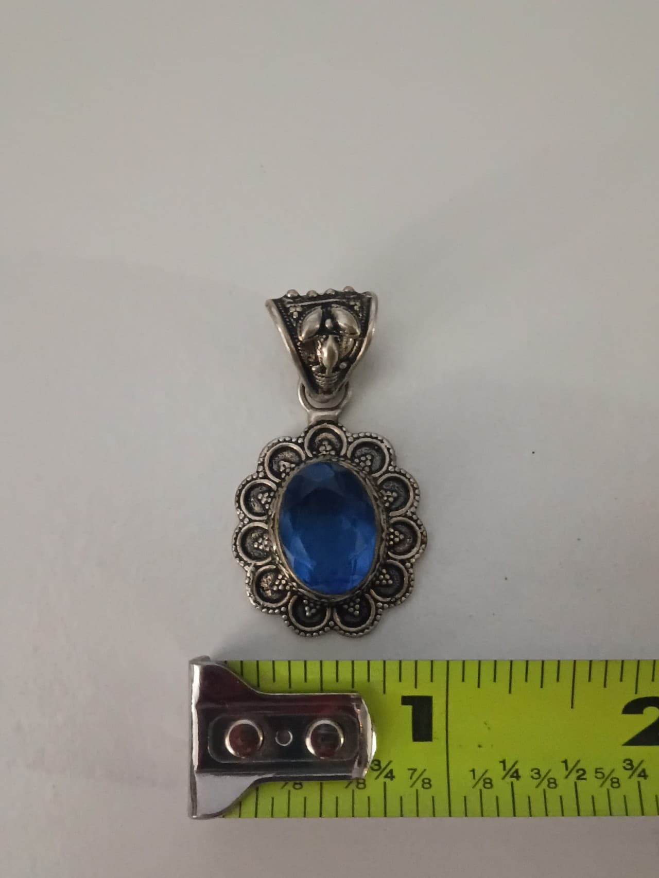 Vintage Looking | 925 Sterling Silver | Blue Sapphire Color | Filigree Pendant - Thumbnail 4