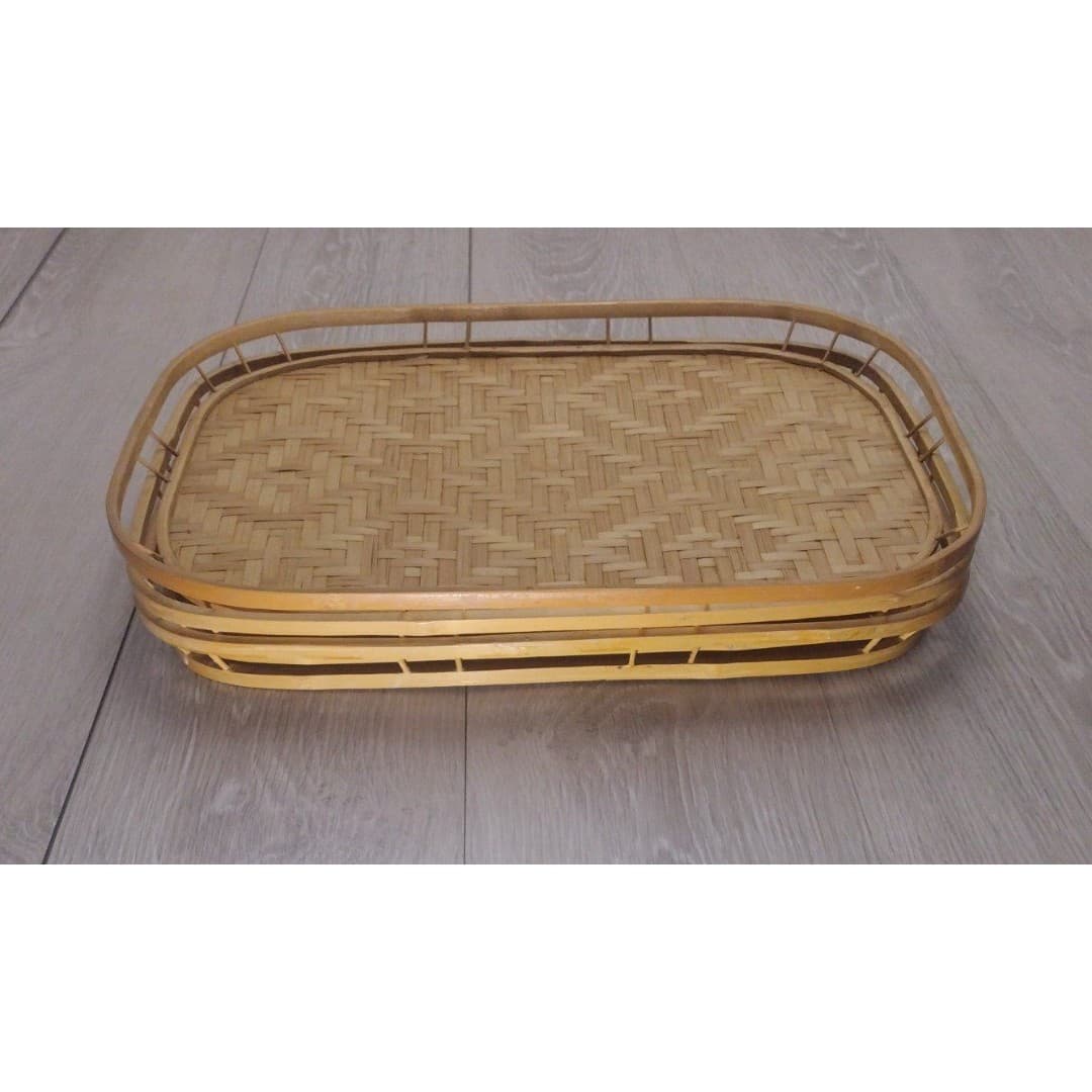Vintage - Set of 3 - Bamboo Rattan Serving Trays - Stacking Woven Wicker - EUC - Thumbnail 5