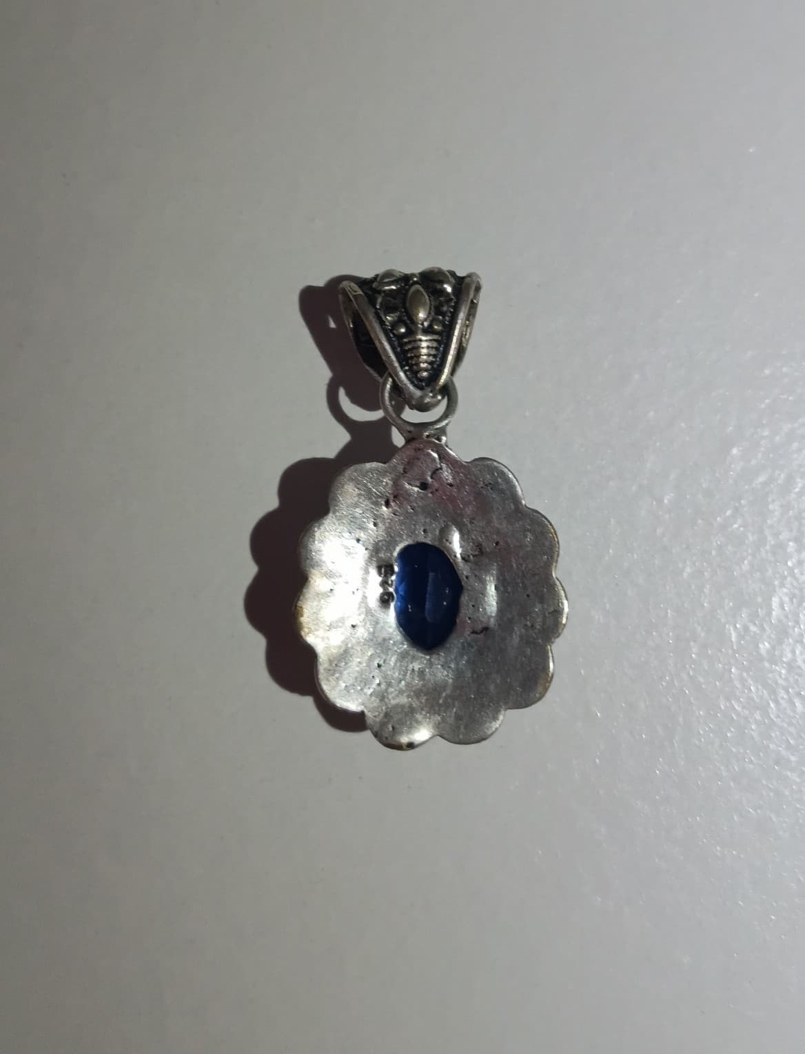 Vintage Looking | 925 Sterling Silver | Blue Sapphire Color | Filigree Pendant - Thumbnail 3