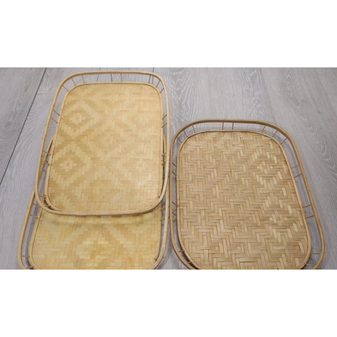 Vintage - Set of 3 - Bamboo Rattan Serving Trays - Stacking Woven Wicker - EUC - Thumbnail 6