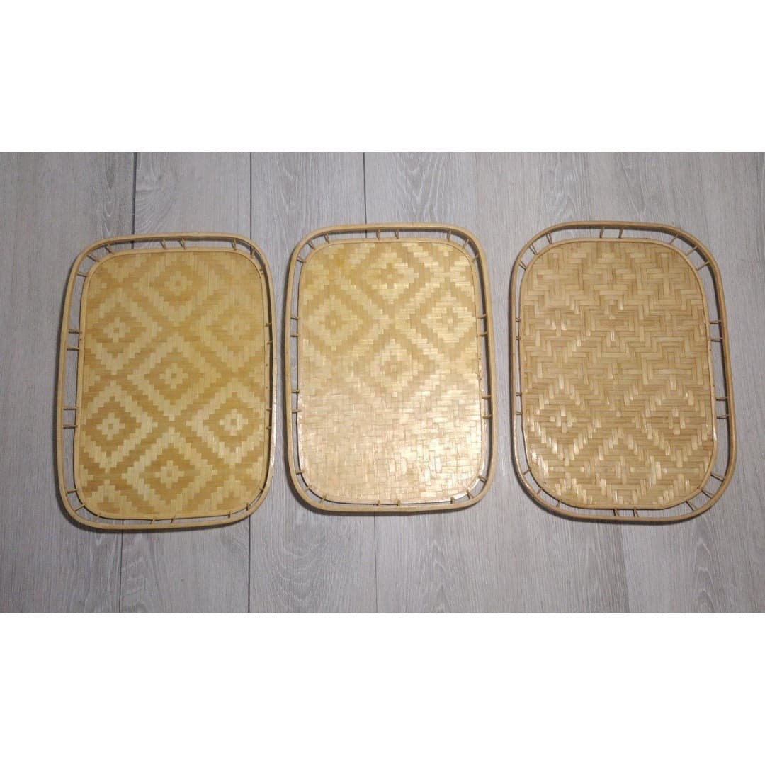 Vintage - Set of 3 - Bamboo Rattan Serving Trays - Stacking Woven Wicker - EUC - Image 1