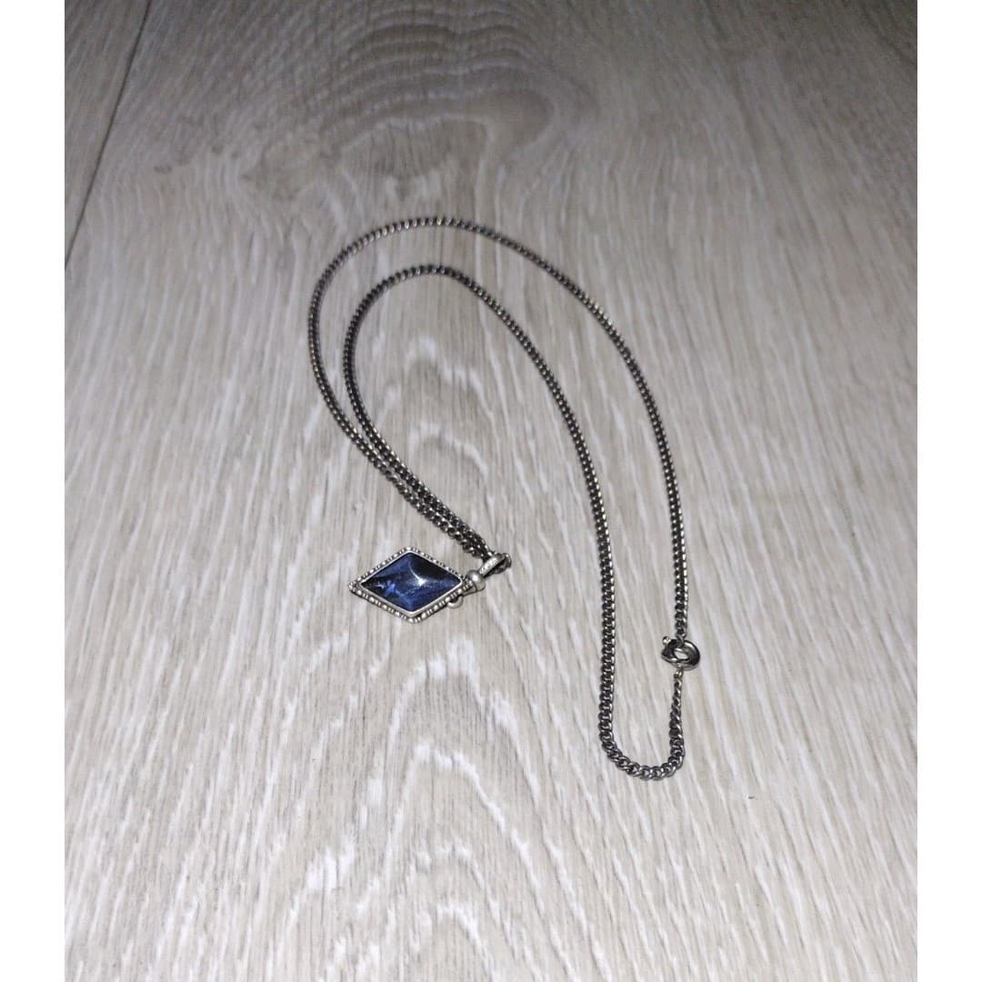 Art Deco - British Morpho Butterfly Wing Sterling Silver Diamond Shap Necklace - Thumbnail 3