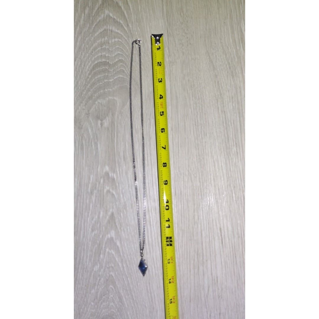 Art Deco - British Morpho Butterfly Wing Sterling Silver Diamond Shap Necklace - Thumbnail 9