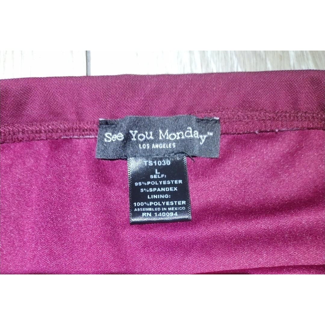 See You Monday - 100% Polyester Burgundy Skirt - Size Large - Thumbnail 4