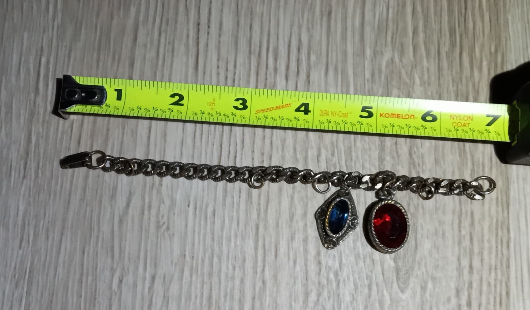 Vintage Silver Tone Cabochon Charm Bracelet 1960s Mid Century Art Glass Stone - Thumbnail 2