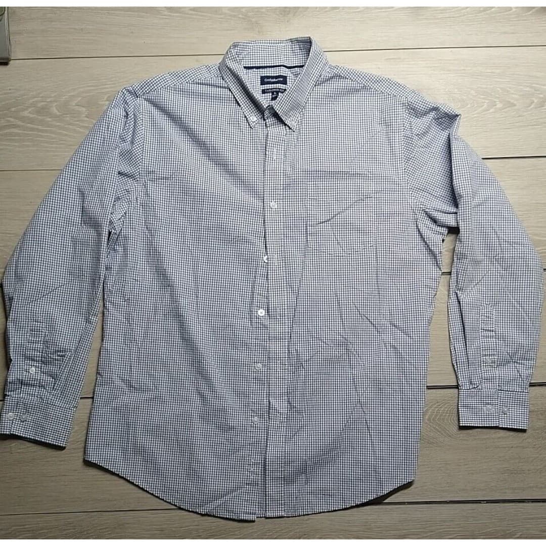 Croft & Barrow Tailored Button Down Dress Shirt 100% Cotton White/Blue - Mens L - Image 1