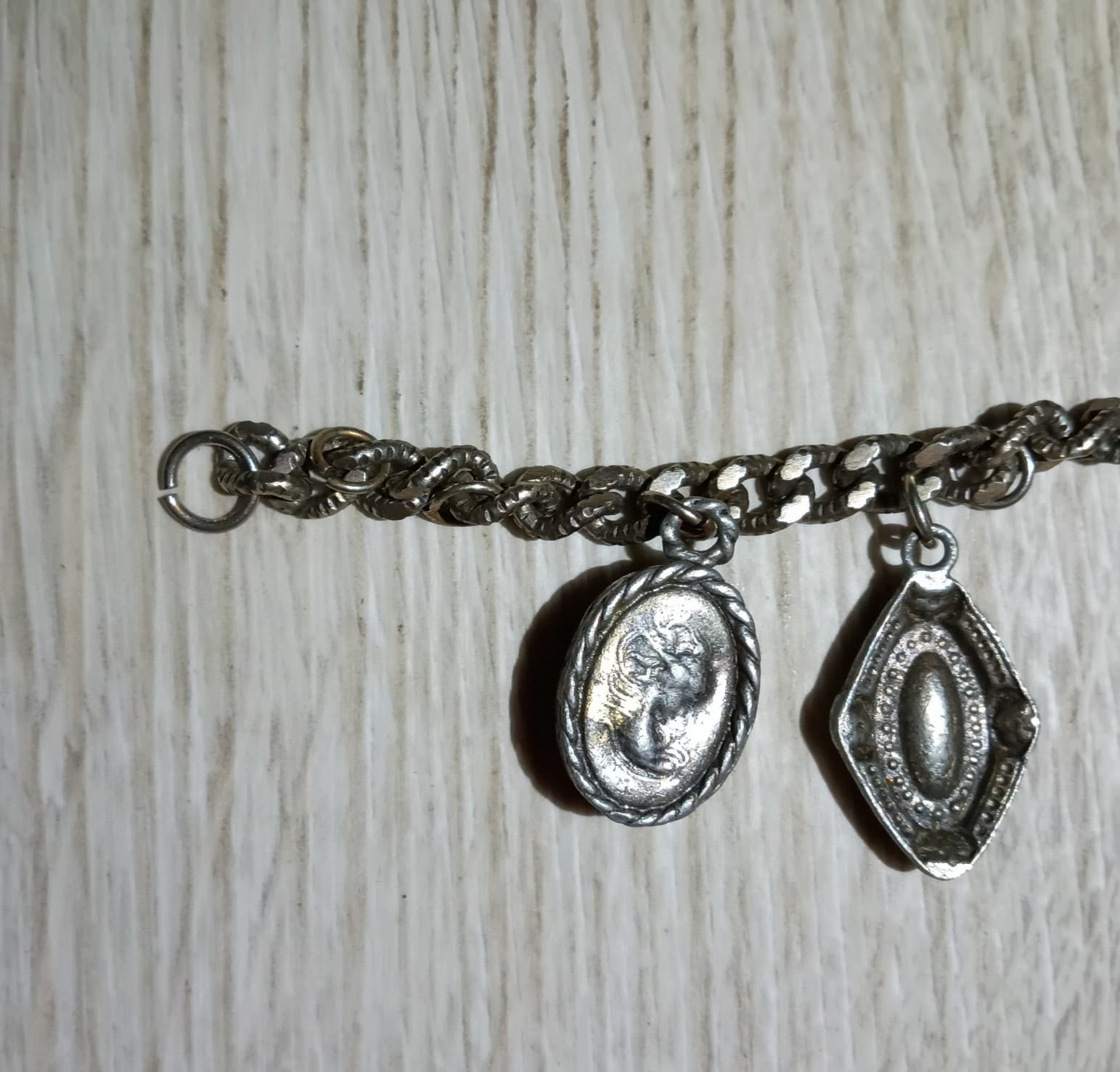 Vintage Silver Tone Cabochon Charm Bracelet 1960s Mid Century Art Glass Stone - Thumbnail 8