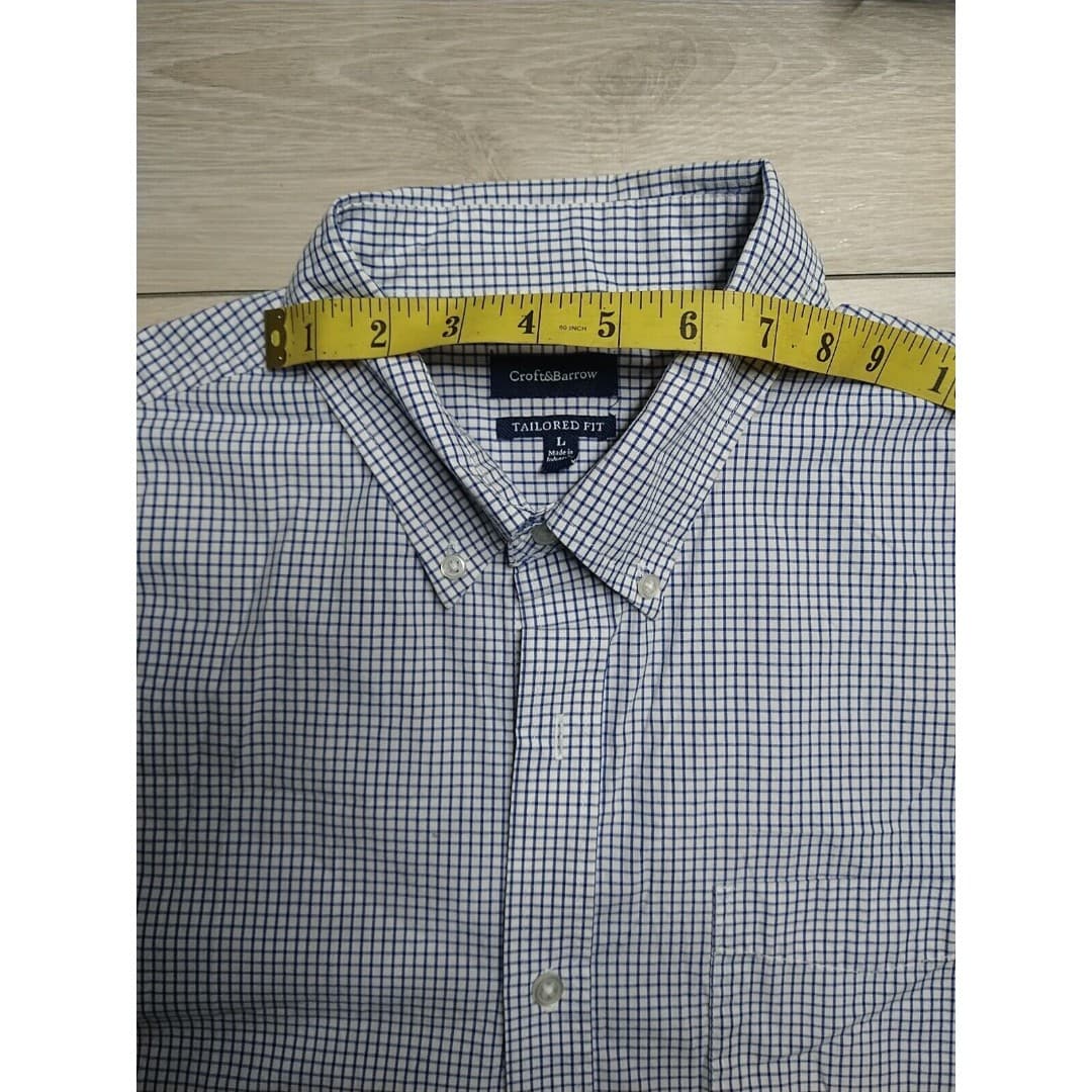 Croft & Barrow Tailored Button Down Dress Shirt 100% Cotton White/Blue - Mens L - Thumbnail 7
