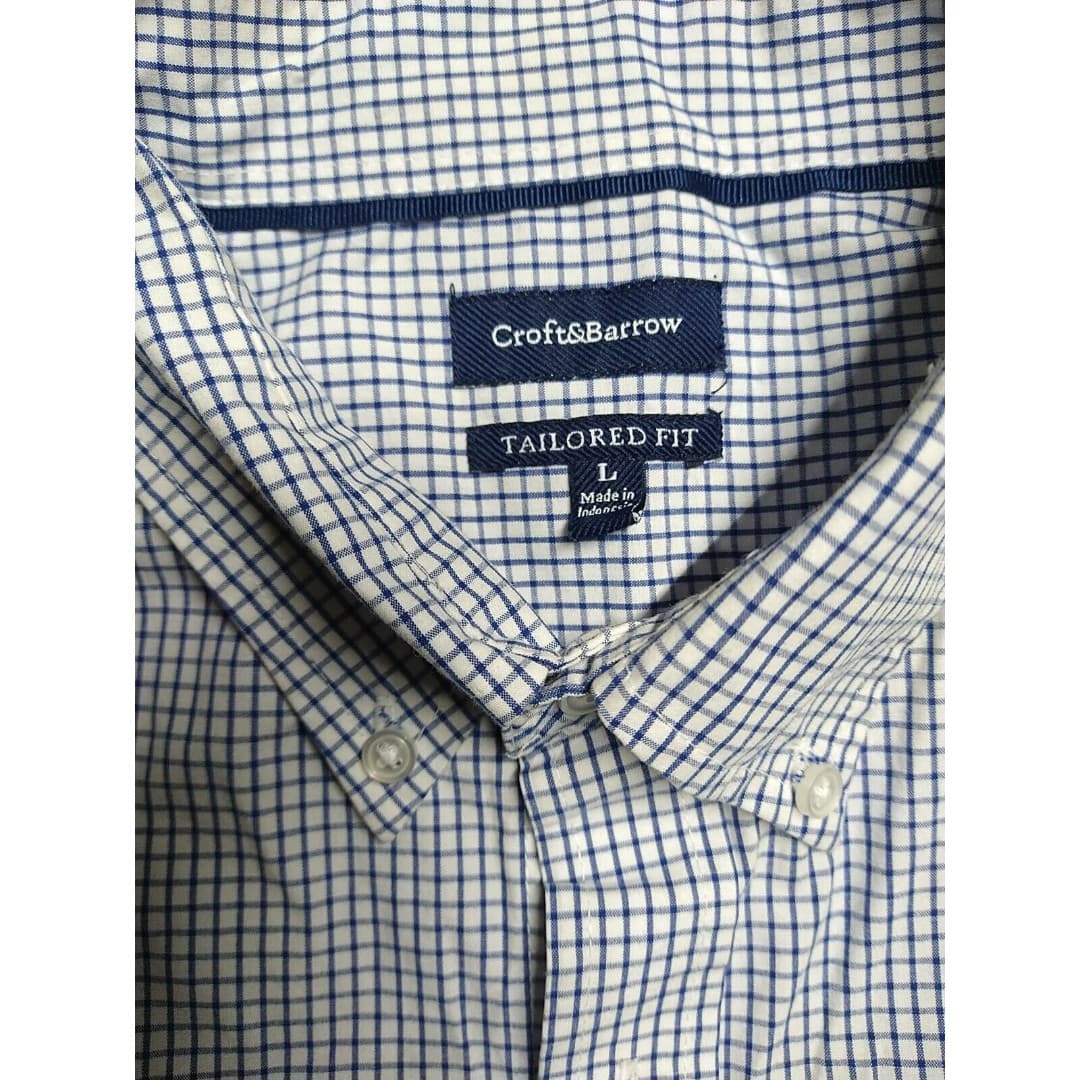 Croft & Barrow Tailored Button Down Dress Shirt 100% Cotton White/Blue - Mens L - Thumbnail 5