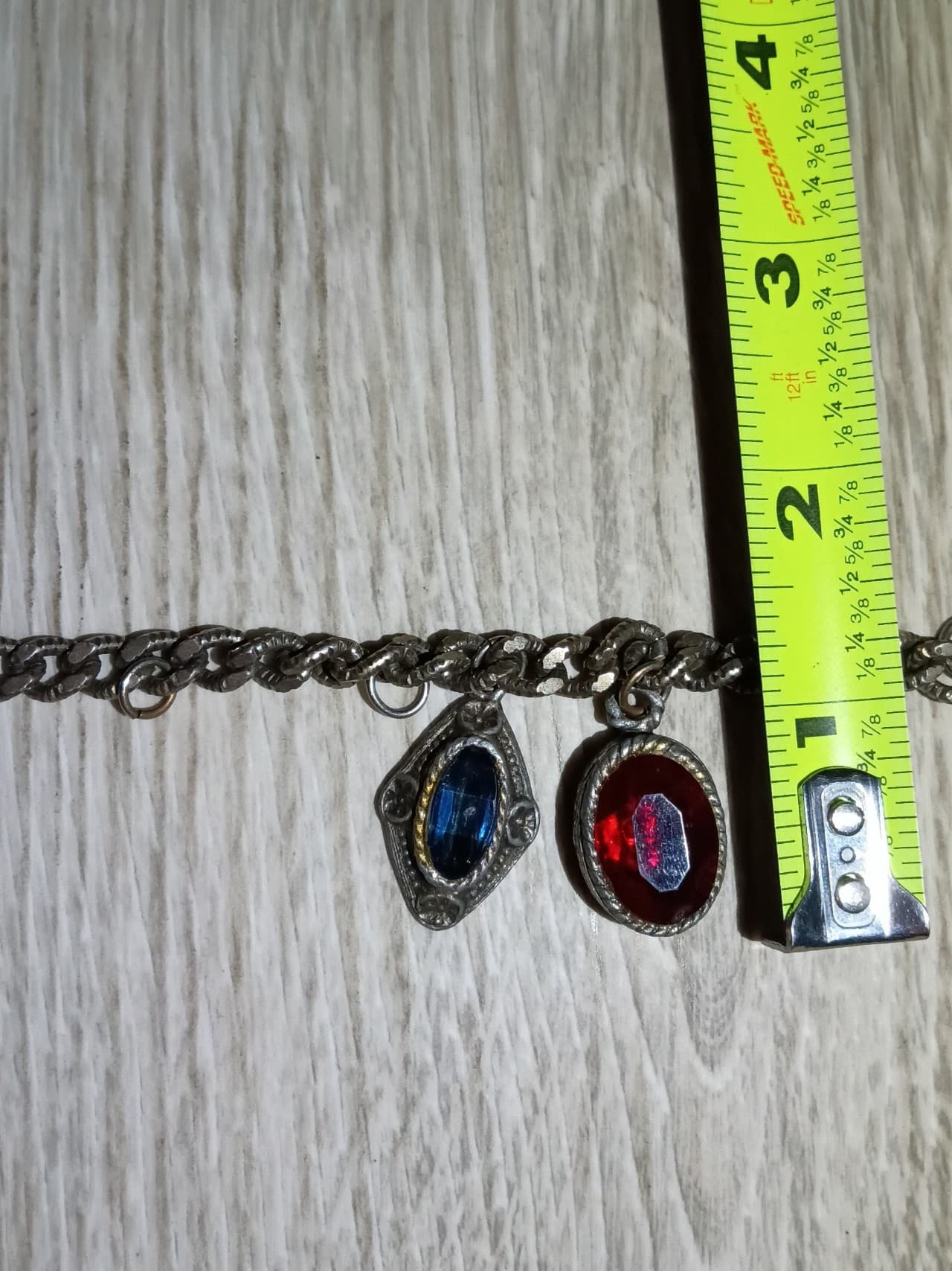 Vintage Silver Tone Cabochon Charm Bracelet 1960s Mid Century Art Glass Stone - Thumbnail 3