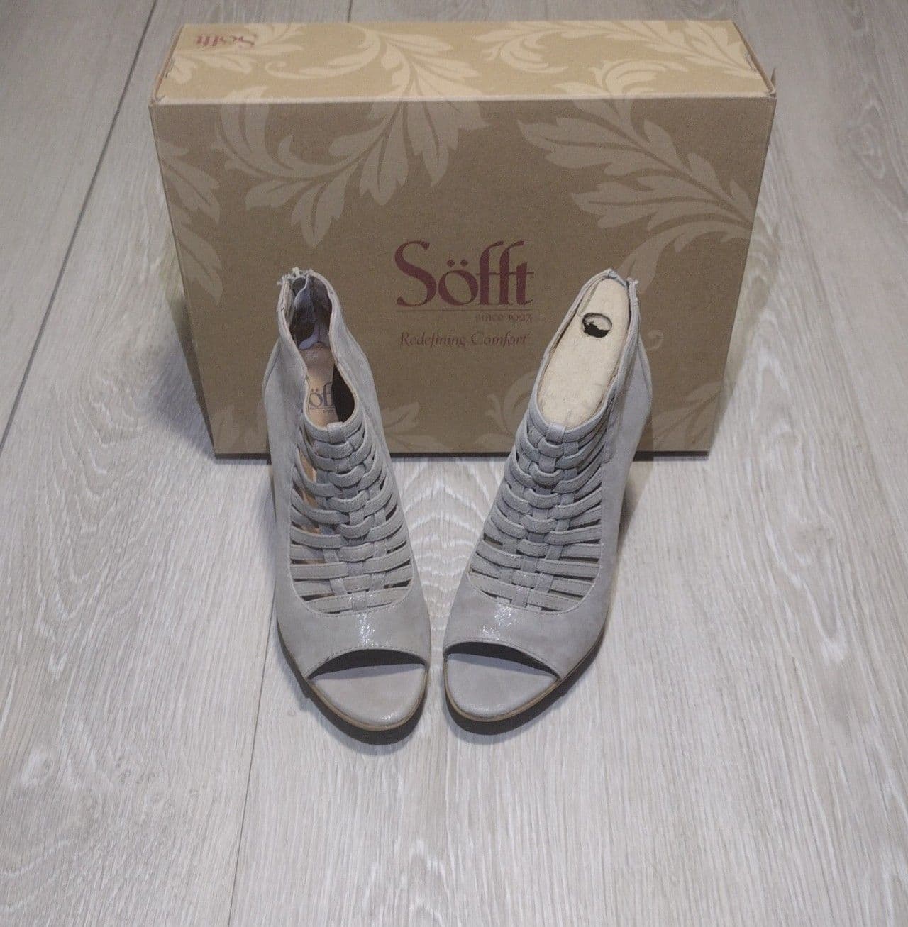 Sofft - Renita Mist Grey Suede Peep-toe Caged High Heel Wedge Sandal - 6.5 -NEW - Image 1