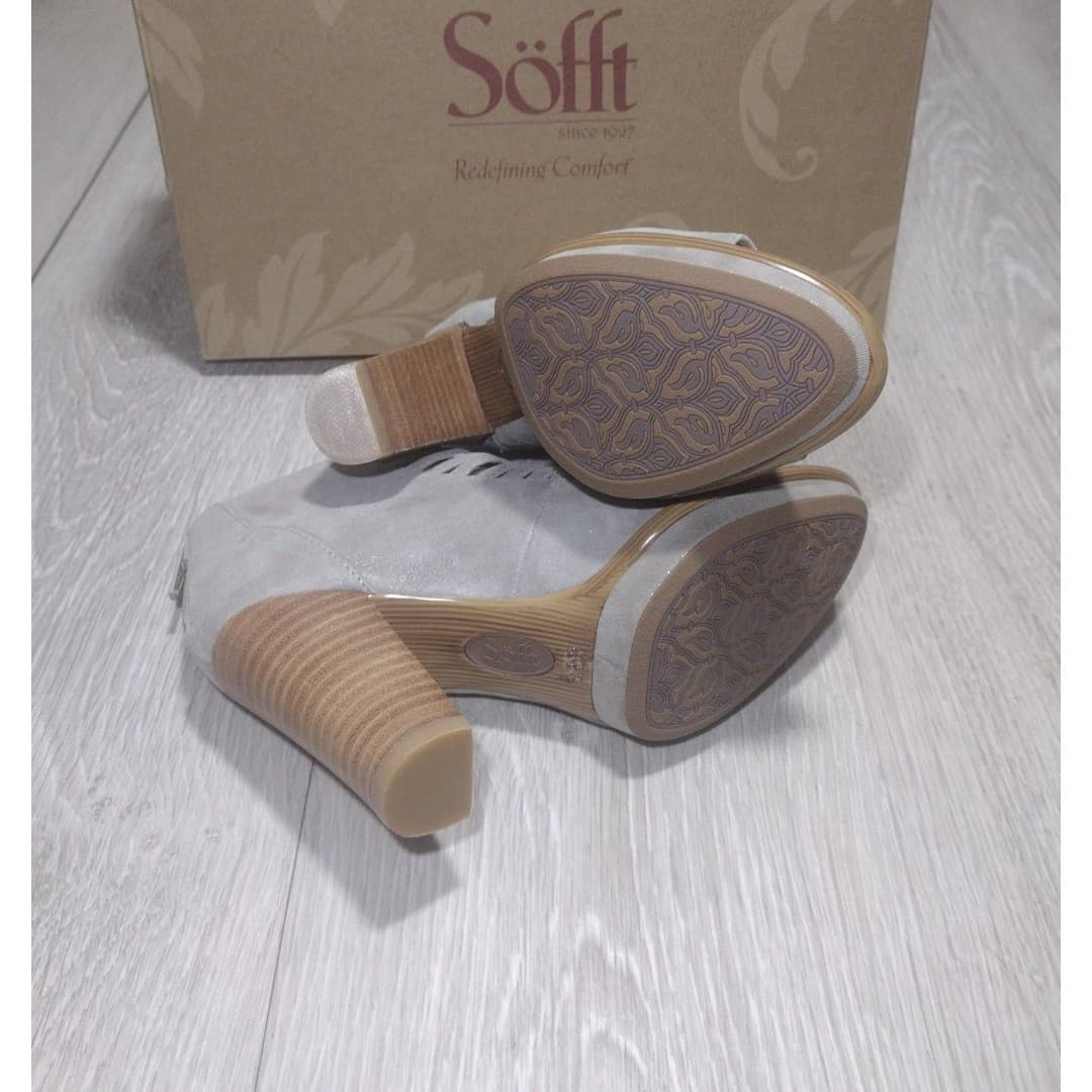 Sofft - Renita Mist Grey Suede Peep-toe Caged High Heel Wedge Sandal - 6.5 -NEW - Thumbnail 5