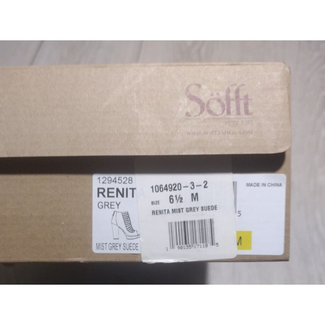 Sofft - Renita Mist Grey Suede Peep-toe Caged High Heel Wedge Sandal - 6.5 -NEW - Thumbnail 10