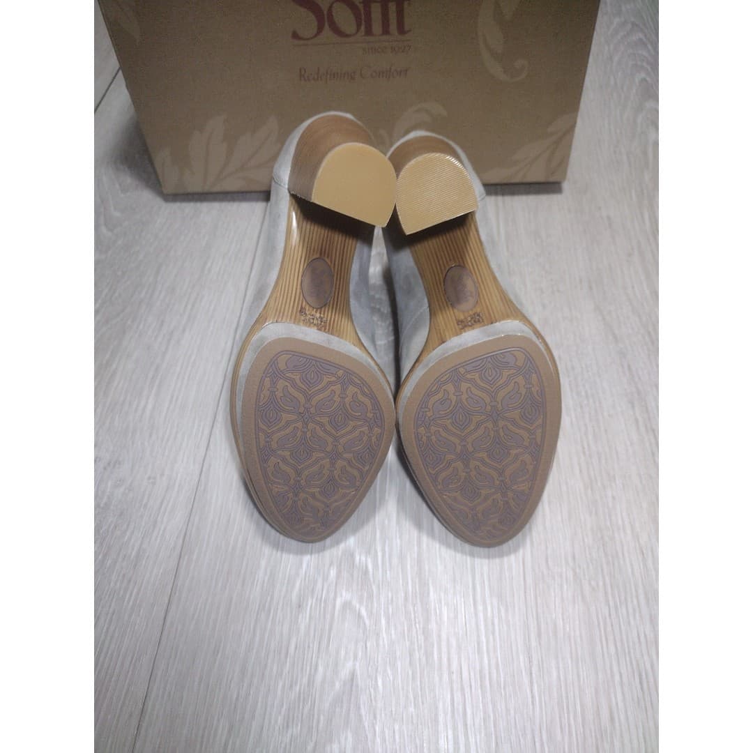 Sofft - Renita Mist Grey Suede Peep-toe Caged High Heel Wedge Sandal - 6.5 -NEW - Thumbnail 6