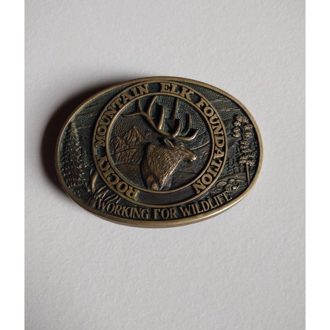 Vintage Rocky Mountain Elk Foundation Solid Brass Belt Buckle - ADM Inc. #258 - Image 1