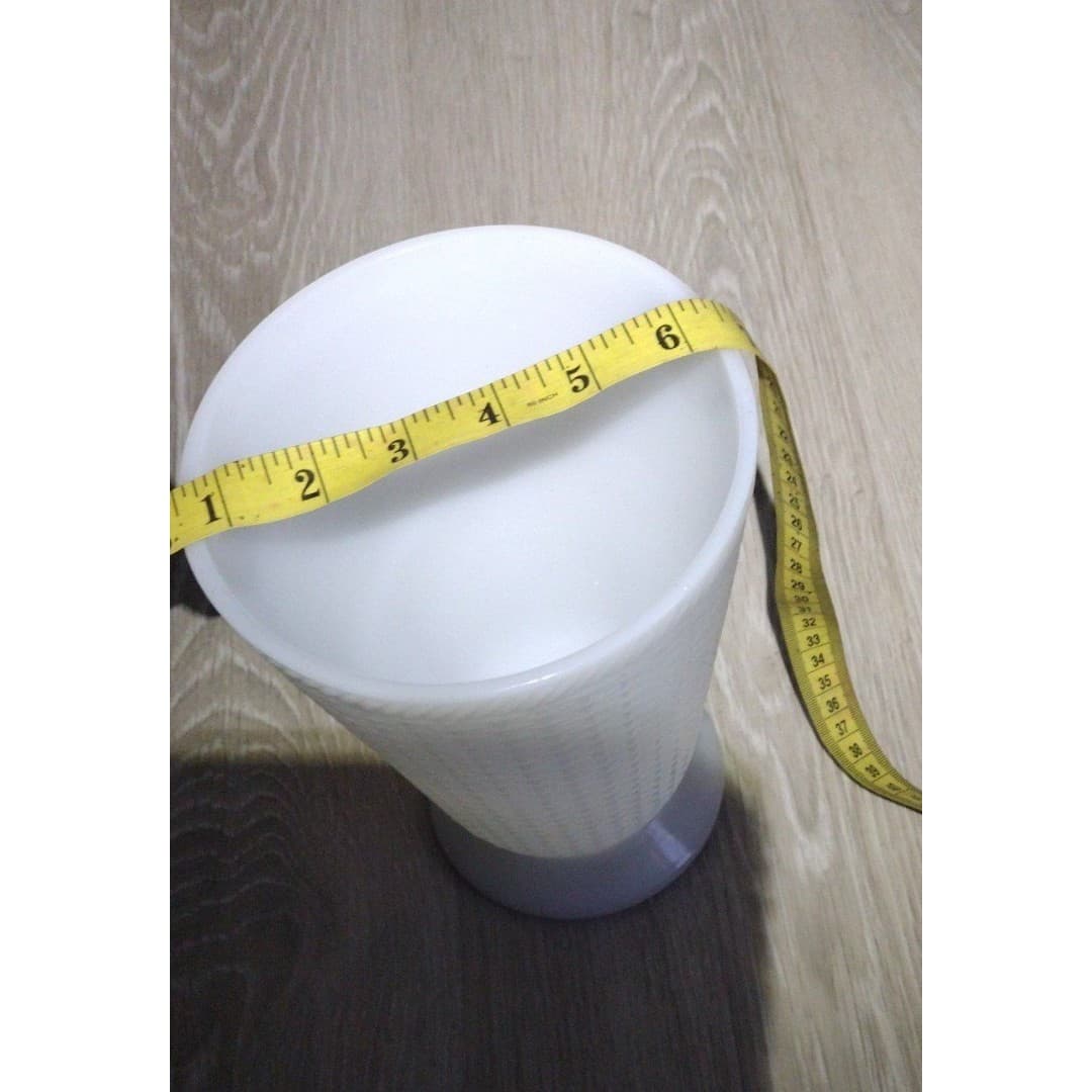 Vintage White Milk Glass Basket Weave LARGE Footed Vase 8.5" Tall - Thumbnail 2