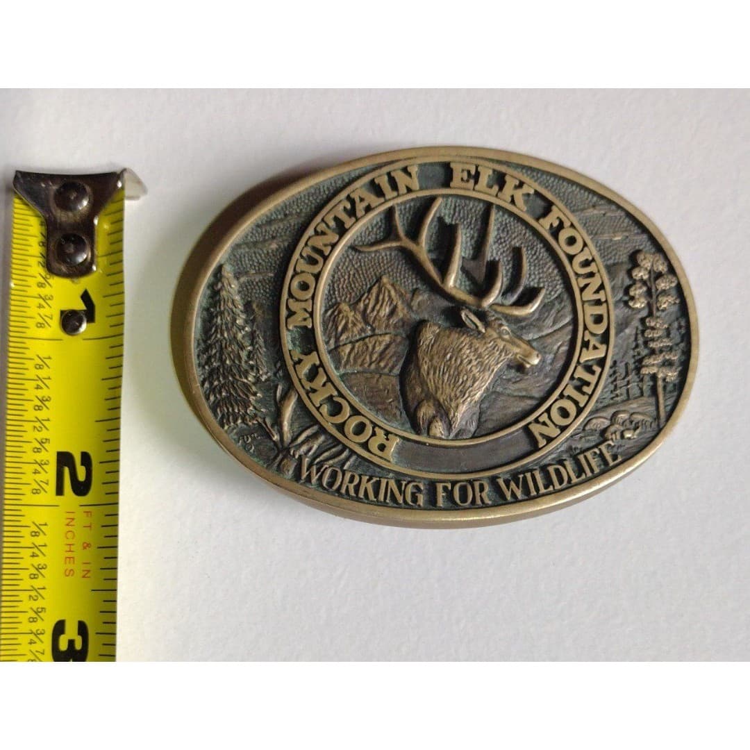 Vintage Rocky Mountain Elk Foundation Solid Brass Belt Buckle - ADM Inc. #258 - Thumbnail 4
