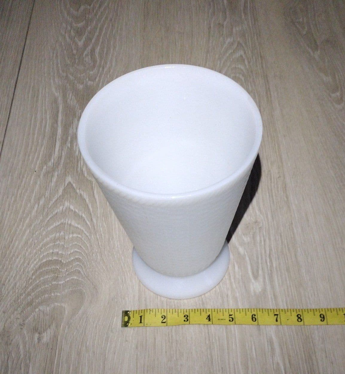 Vintage White Milk Glass Basket Weave LARGE Footed Vase 8.5" Tall - Thumbnail 3