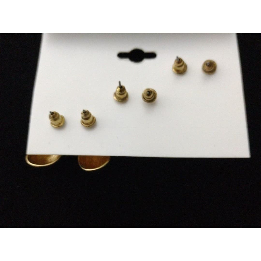 Vintage Puff Gold Tone Stud Earrings - 3 pairs - New - Thumbnail 2