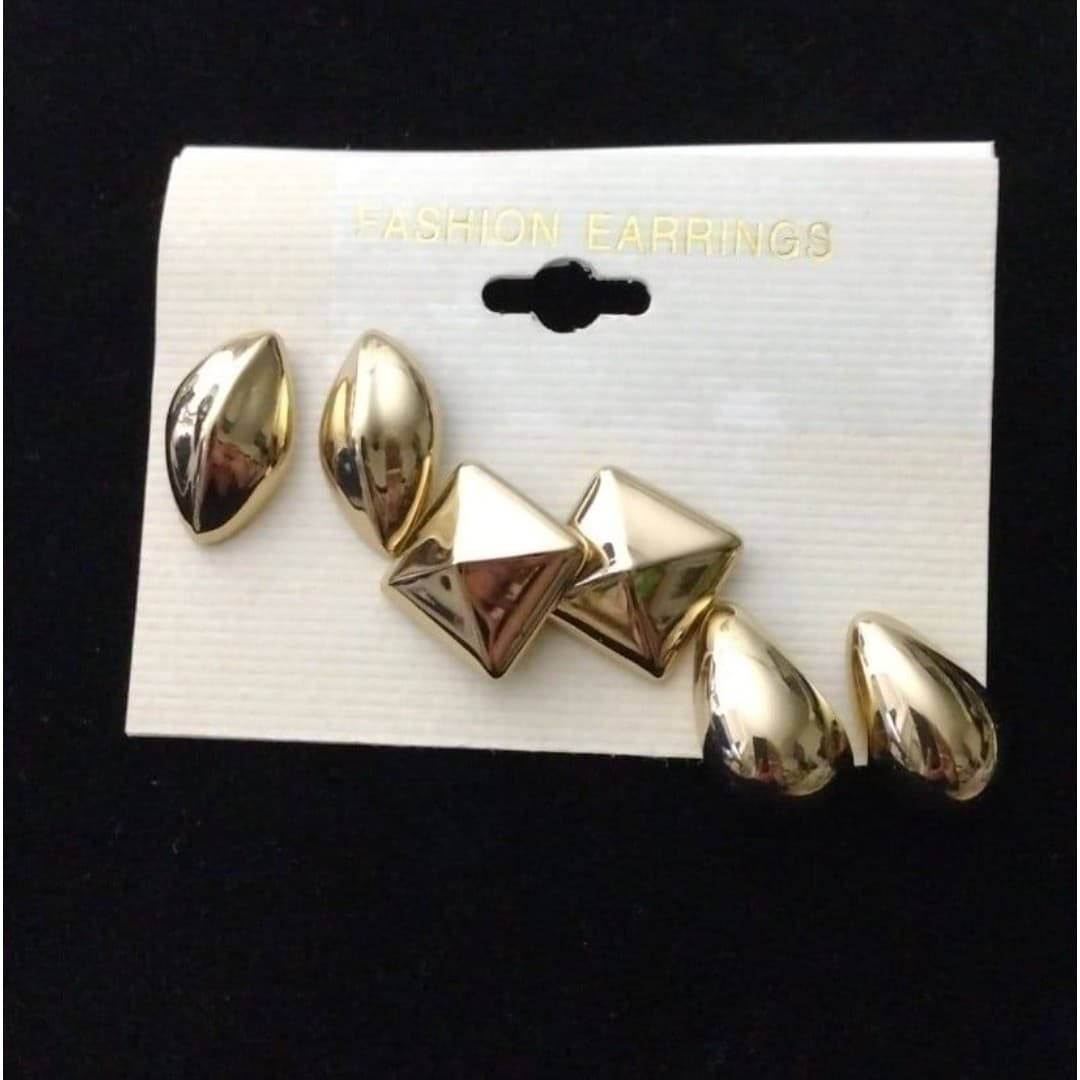 Vintage Puff Gold Tone Stud Earrings - 3 pairs - New - Thumbnail 3