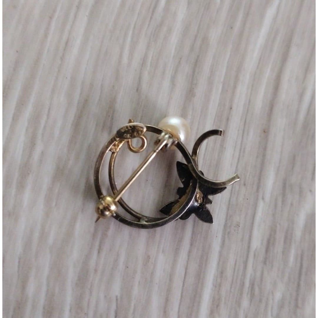 Adorable Wells Art Nouveau Revival 14K Gold Filled Genuine Cultured Pearl Bright - Thumbnail 4