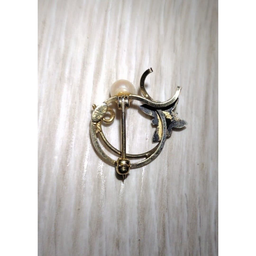 Adorable Wells Art Nouveau Revival 14K Gold Filled Genuine Cultured Pearl Bright - Thumbnail 3