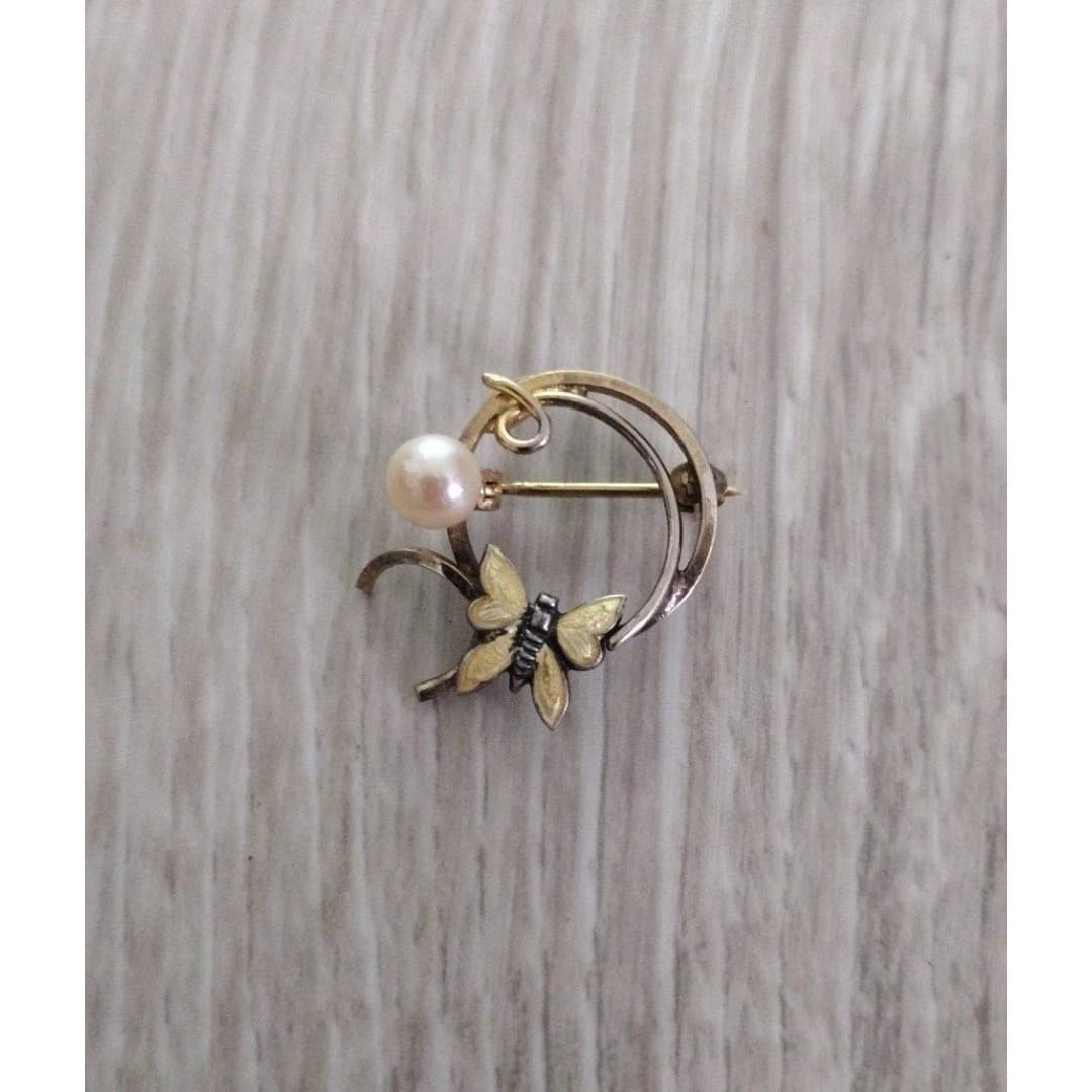 Adorable Wells Art Nouveau Revival 14K Gold Filled Genuine Cultured Pearl Bright - Thumbnail 5