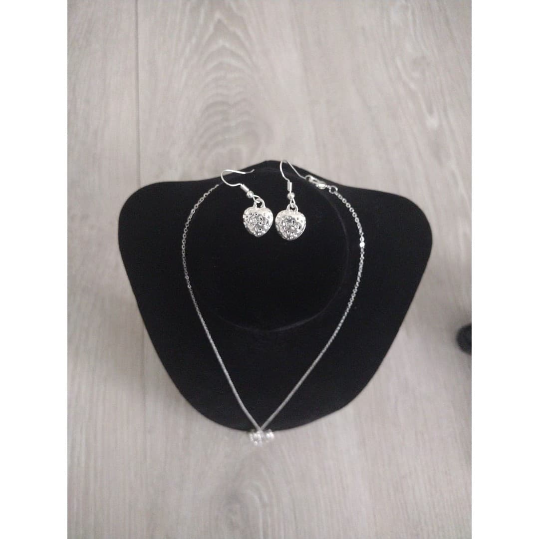 Silver Tone Heart Necklace and Earrings Set - New - Thumbnail 6