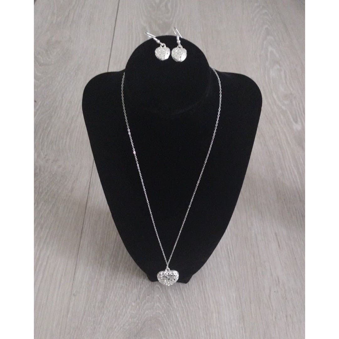 Silver Tone Heart Necklace and Earrings Set - New - Thumbnail 7