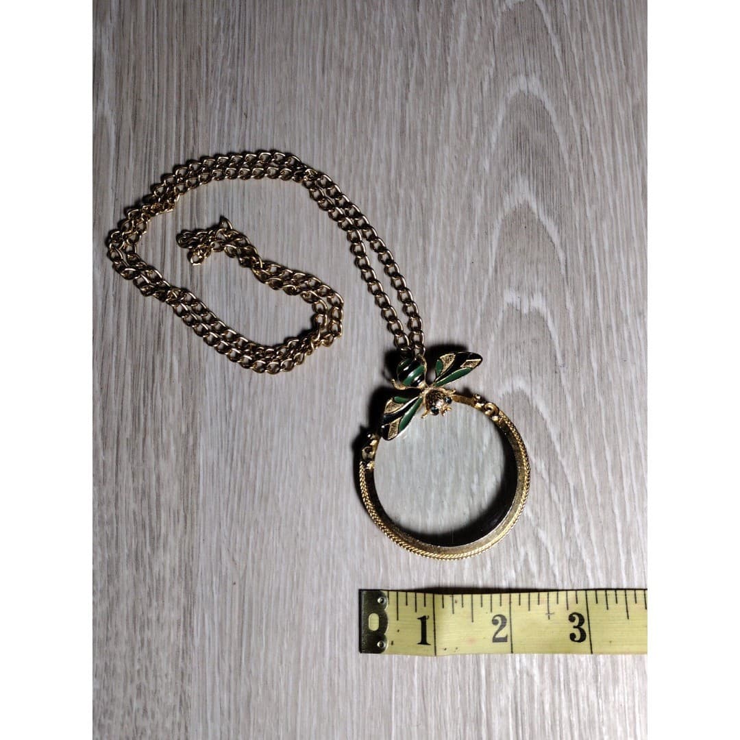 Vintage Necklace-Signed Florenza Rosenfeld-Gorgeous Magnifying Glass W Dragonfly - Thumbnail 2