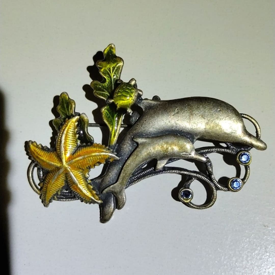 Vintage (KC)Kenneth Cole Signed -Underwater Brooch - Dolphin Ocean Theme - OS - Image 1