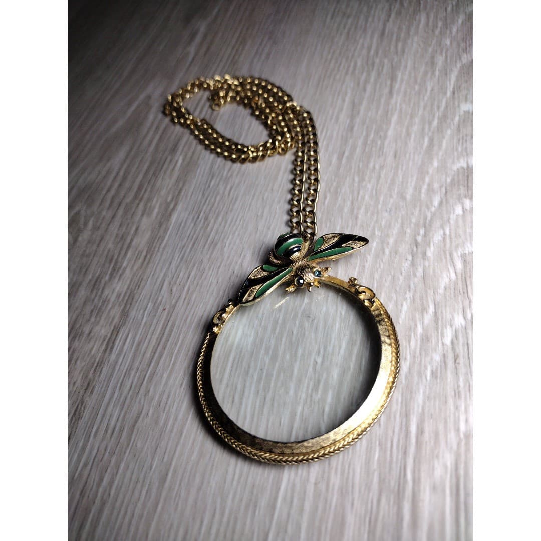 Vintage Necklace-Signed Florenza Rosenfeld-Gorgeous Magnifying Glass W Dragonfly - Thumbnail 4