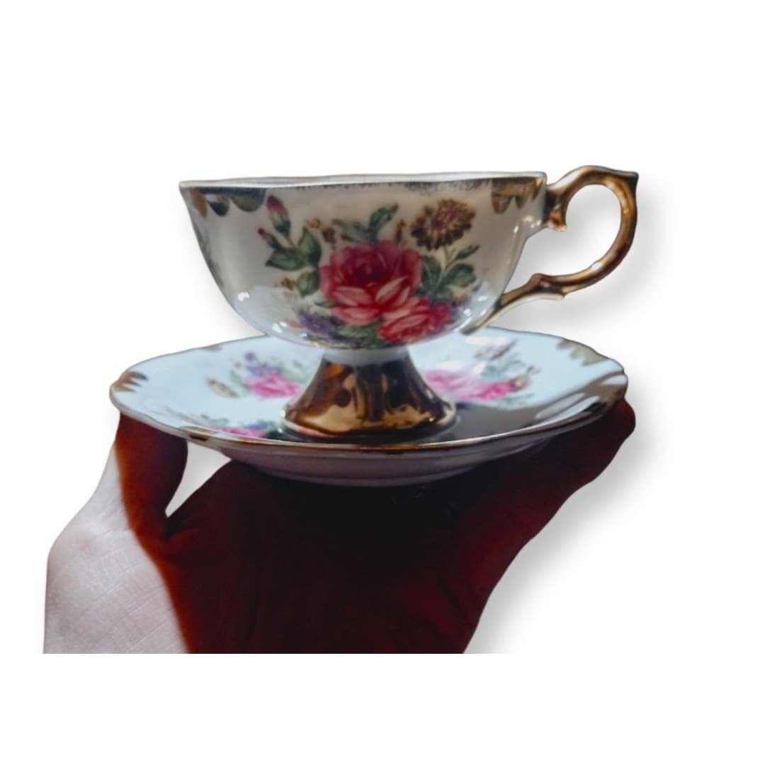 Vintage Porcelain Demitasse Teacup and Saucer Set - Thumbnail 4