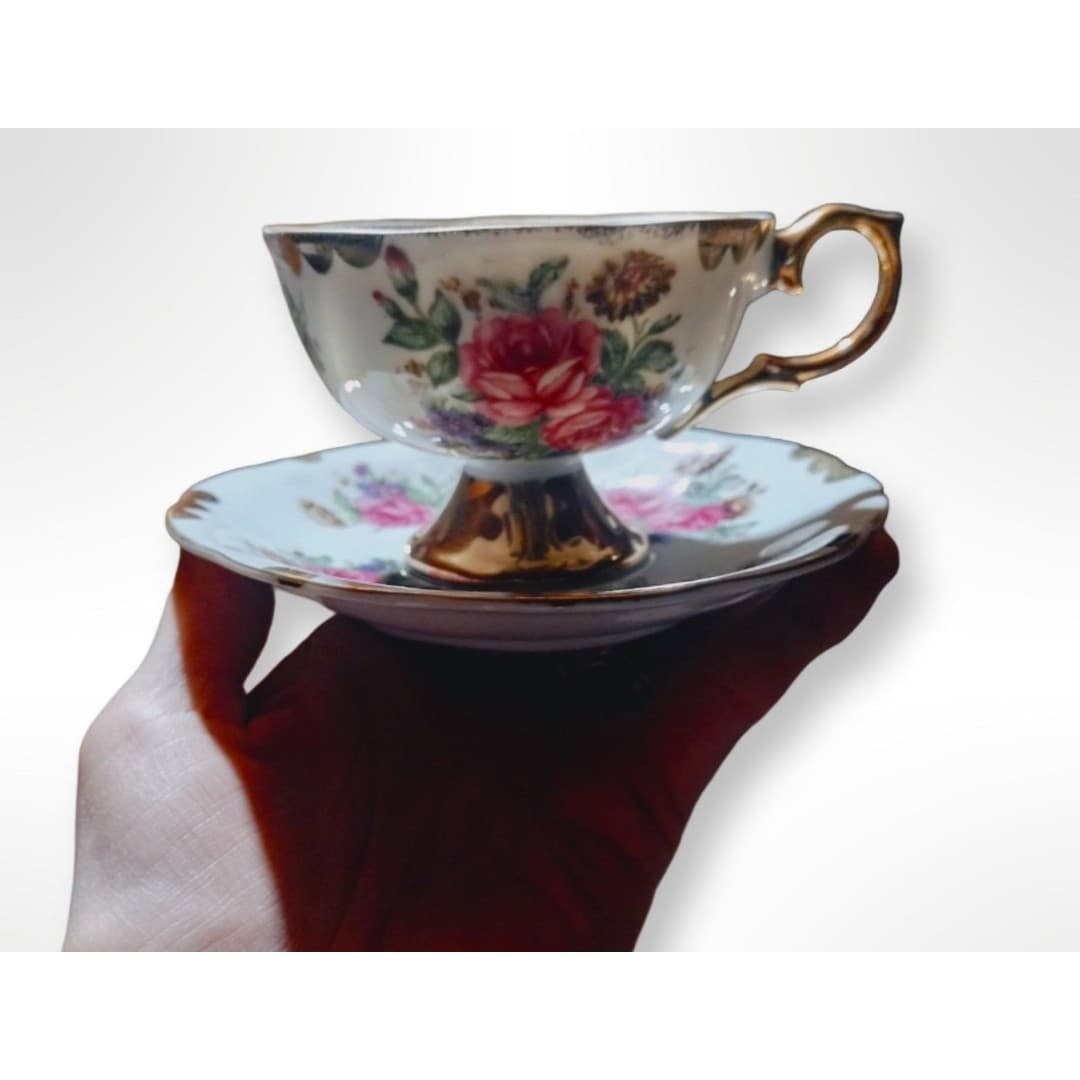 Vintage Porcelain Demitasse Teacup and Saucer Set - Thumbnail 5
