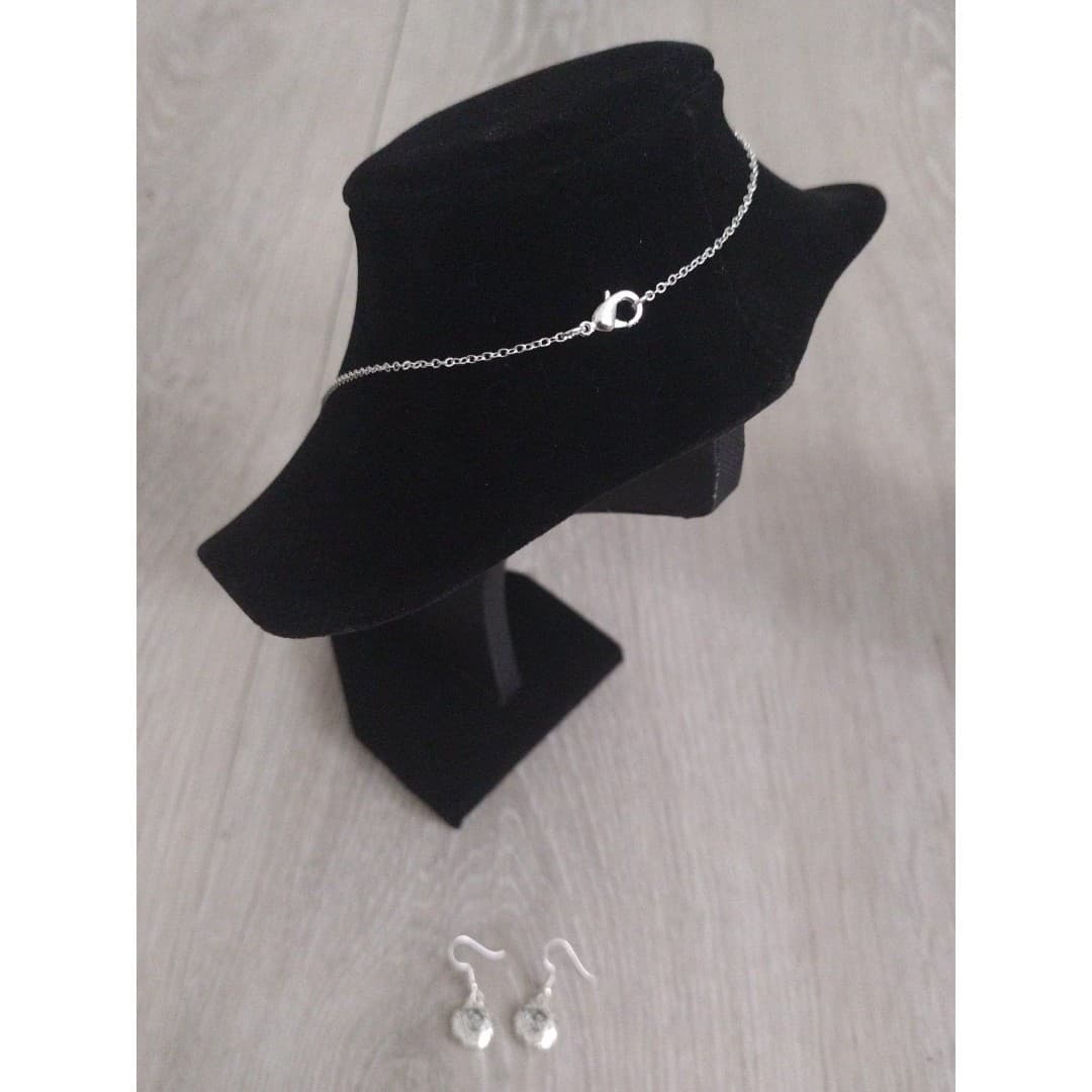 Silver Tone Heart Necklace and Earrings Set - New - Thumbnail 5