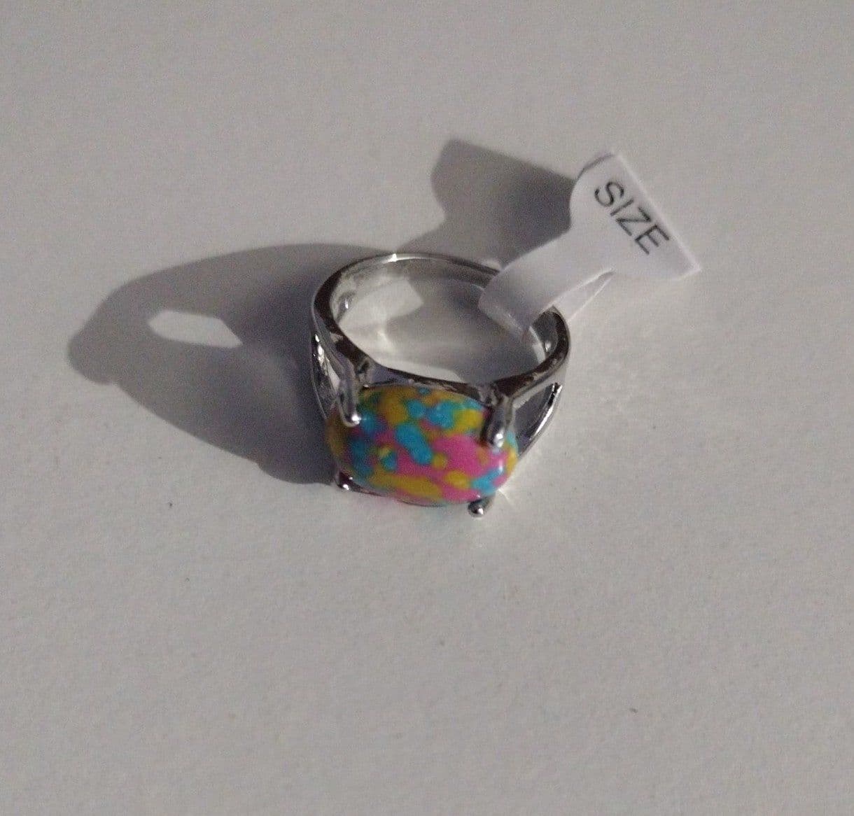 Silvertone Beautiful Colorful Statement Ring - Thumbnail 3