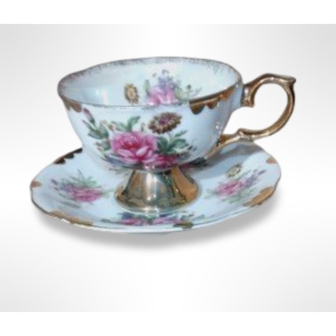 Vintage Porcelain Demitasse Teacup and Saucer Set - Thumbnail 3