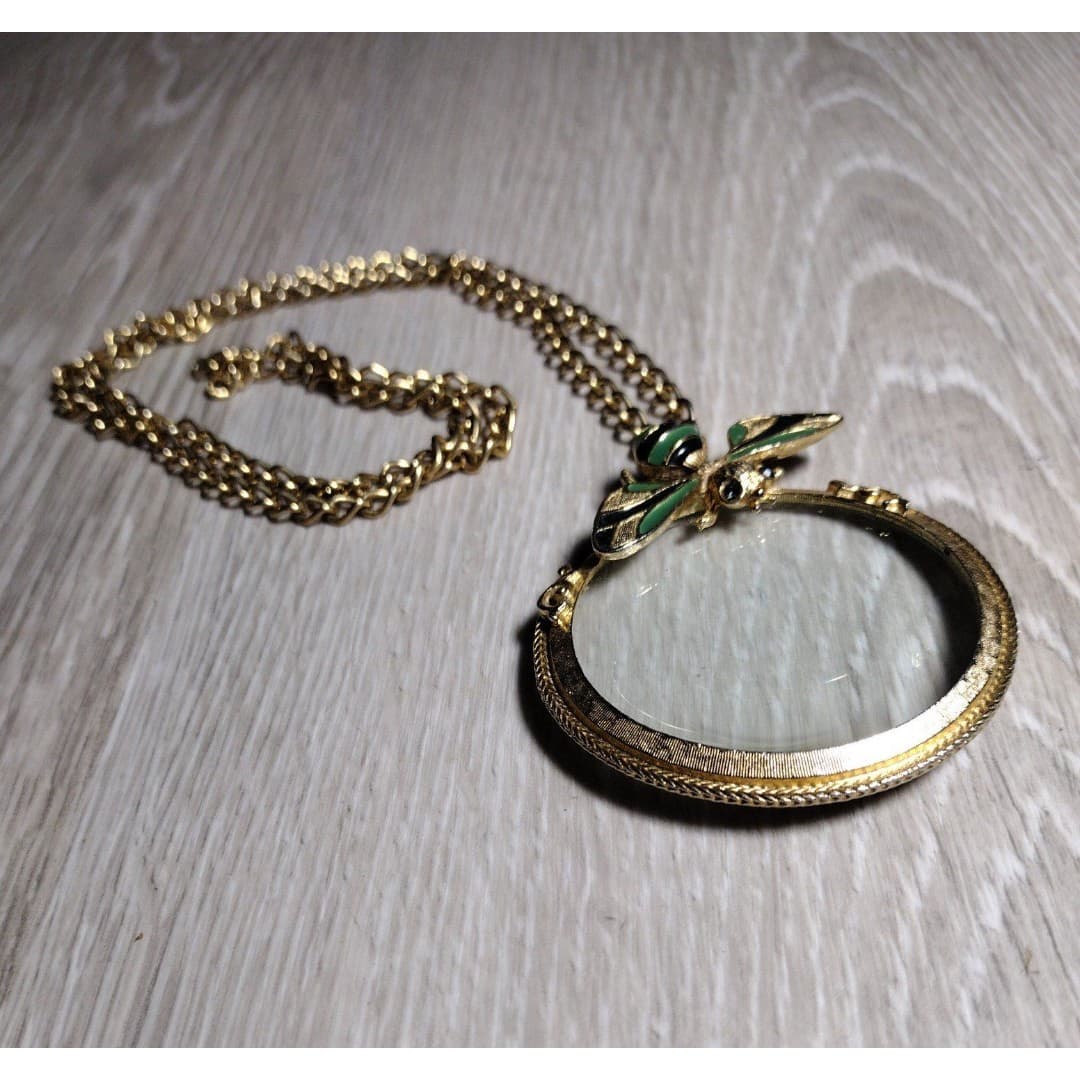 Vintage Necklace-Signed Florenza Rosenfeld-Gorgeous Magnifying Glass W Dragonfly - Thumbnail 3