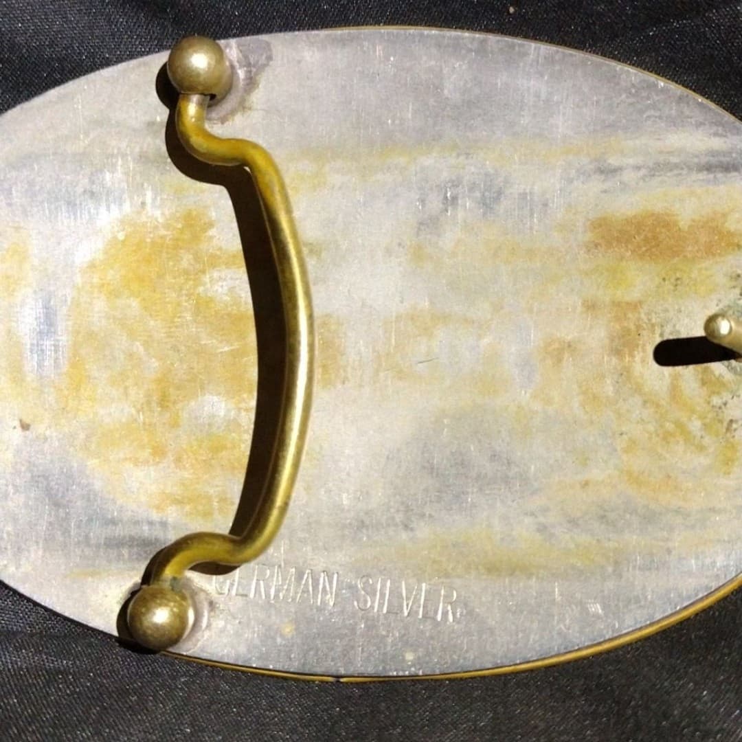 Steer Wrestler German Silver Belt Buckle - Vintage 1960's - Thumbnail 4