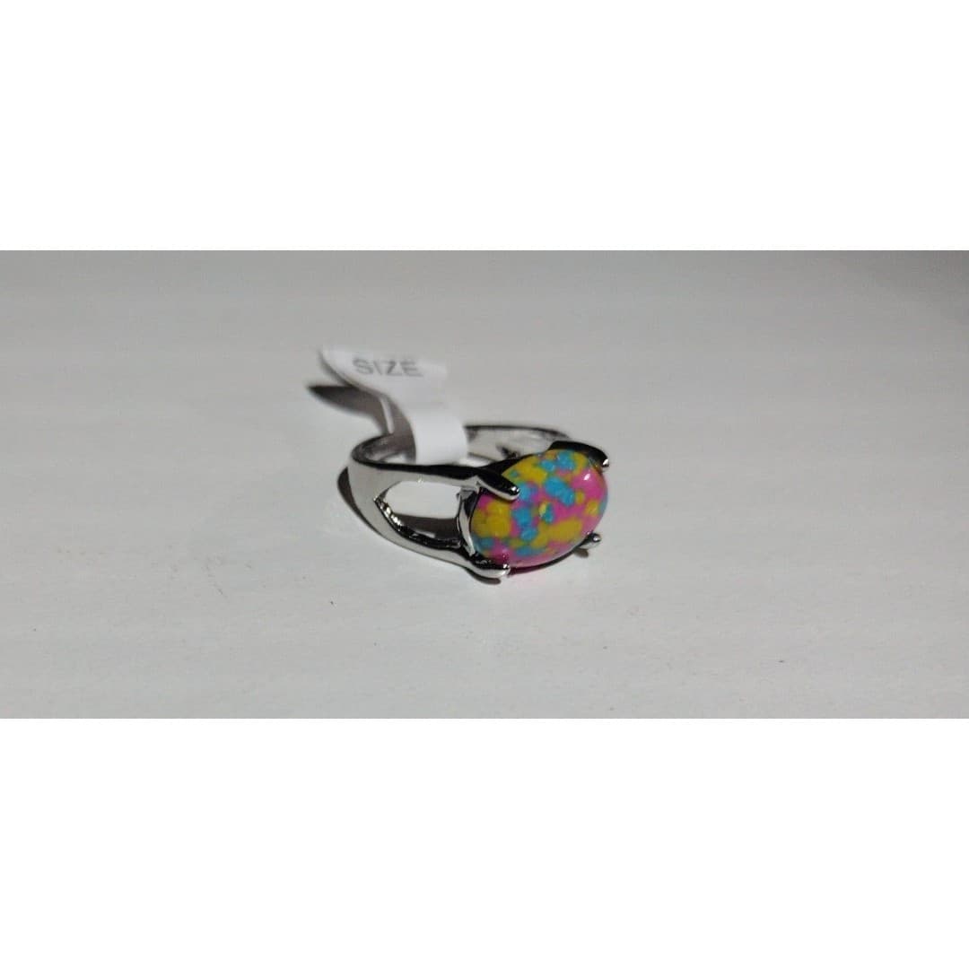 Silvertone Beautiful Colorful Statement Ring - Image 1