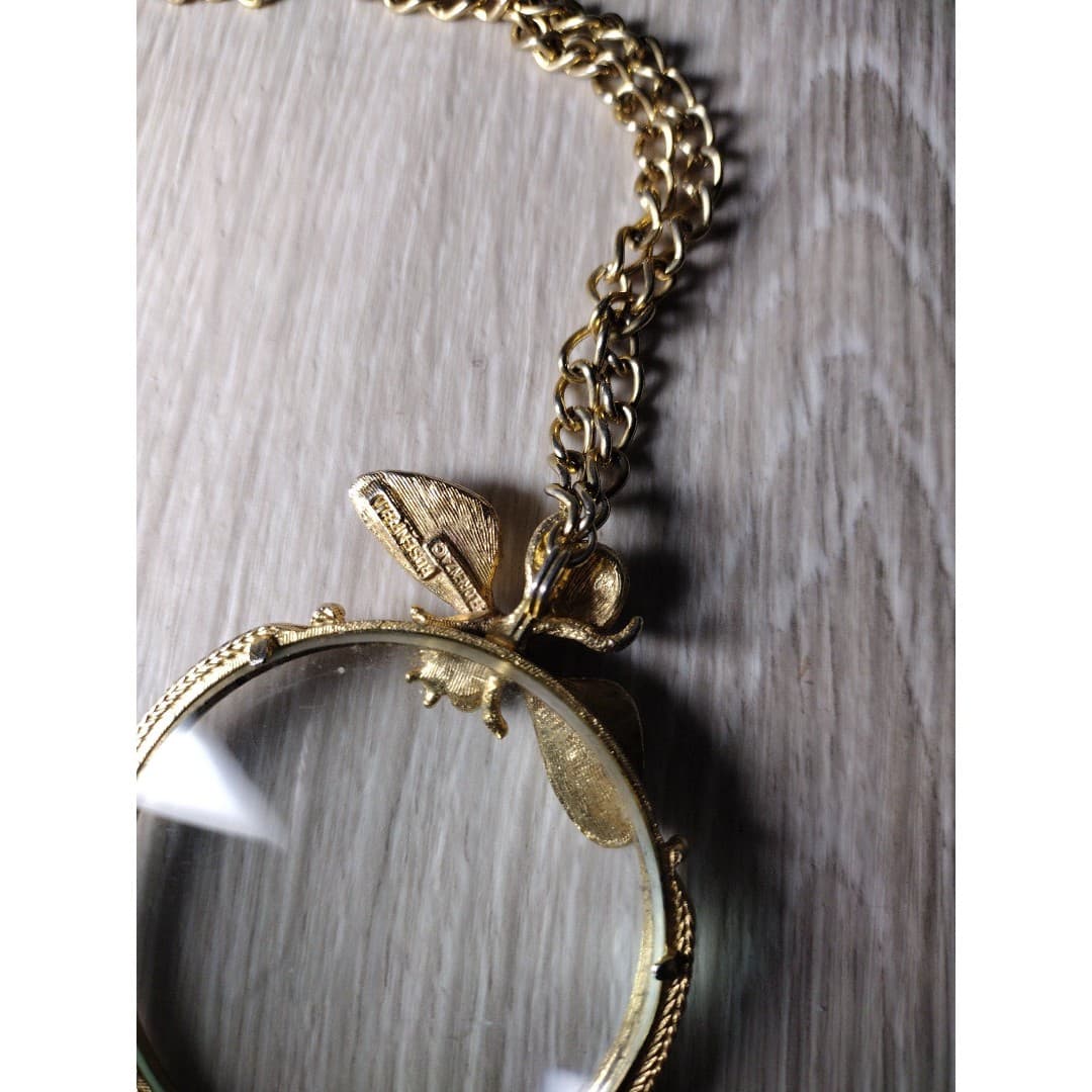 Vintage Necklace-Signed Florenza Rosenfeld-Gorgeous Magnifying Glass W Dragonfly - Thumbnail 7
