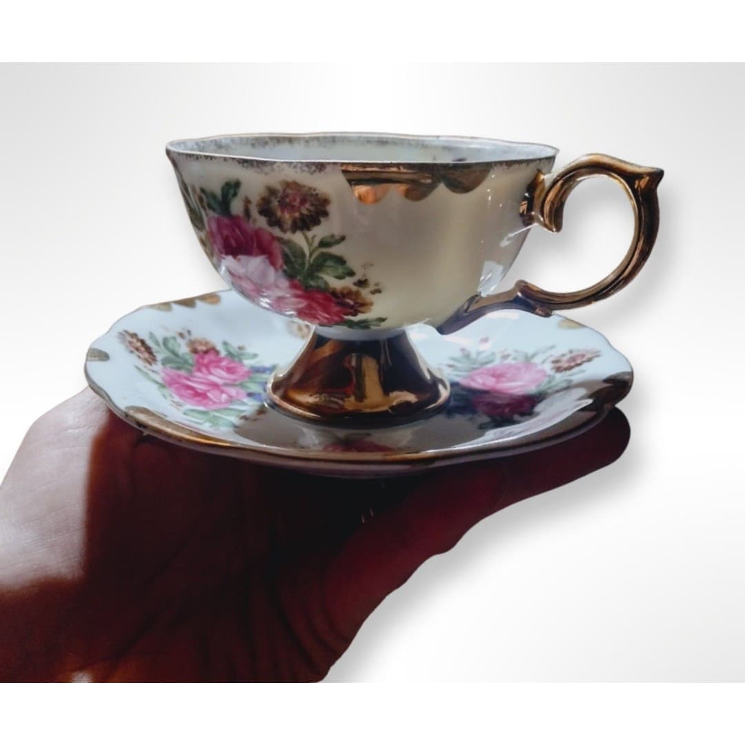 Vintage Porcelain Demitasse Teacup and Saucer Set - Thumbnail 6