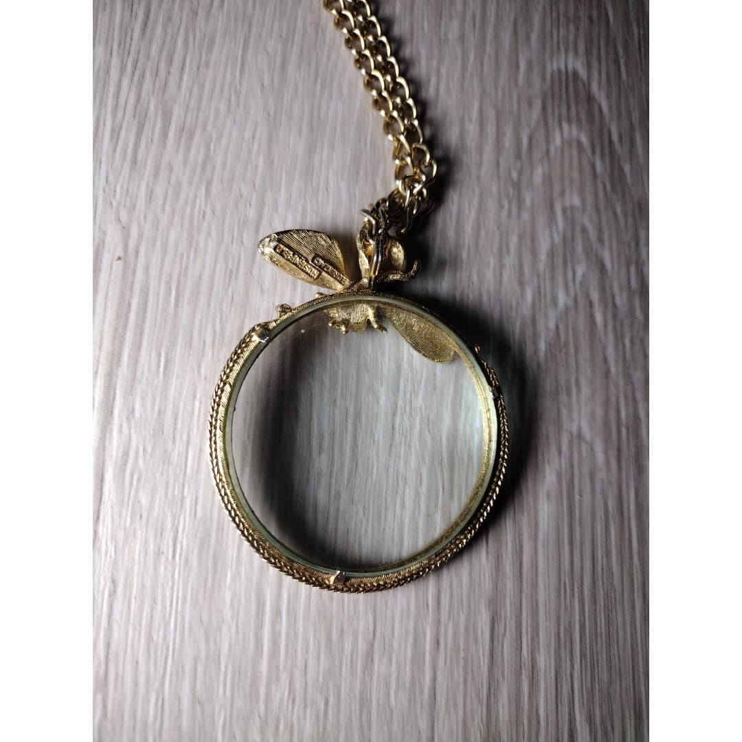 Vintage Necklace-Signed Florenza Rosenfeld-Gorgeous Magnifying Glass W Dragonfly - Thumbnail 5