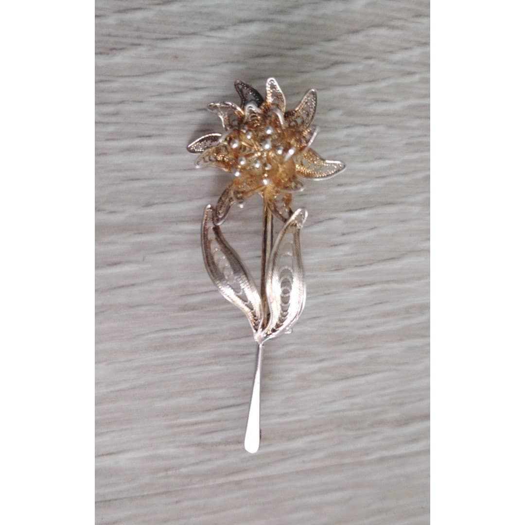 Italy 925 Vintage Filigree Floral Brooch - Thumbnail 2