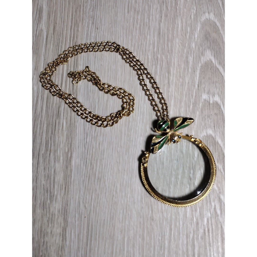 Vintage Necklace-Signed Florenza Rosenfeld-Gorgeous Magnifying Glass W Dragonfly - Image 1