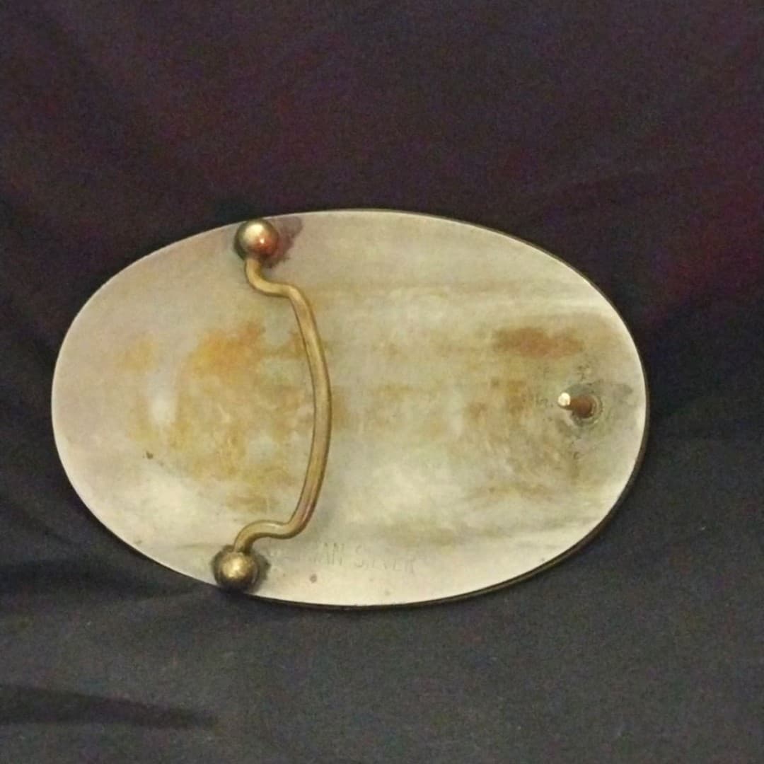 Steer Wrestler German Silver Belt Buckle - Vintage 1960's - Thumbnail 3