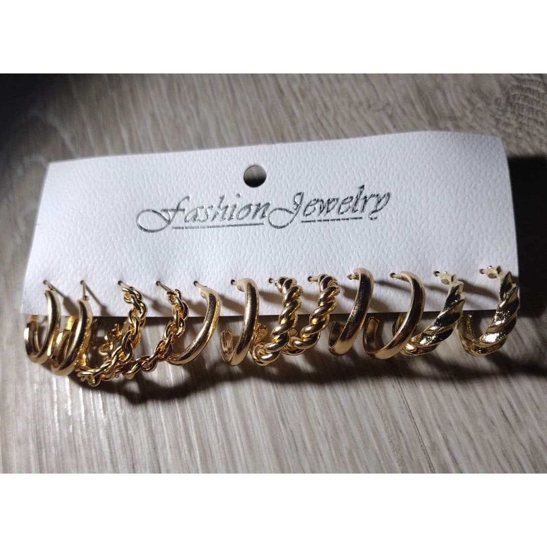 Earrings - 6 Pairs Gold Tone Hoops - New - Image 1