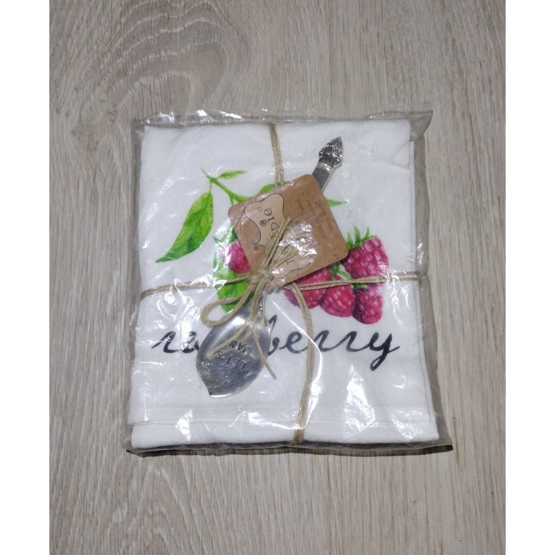 Raspberry Flour Sack Towel with Jam Spreader - New - Image 1