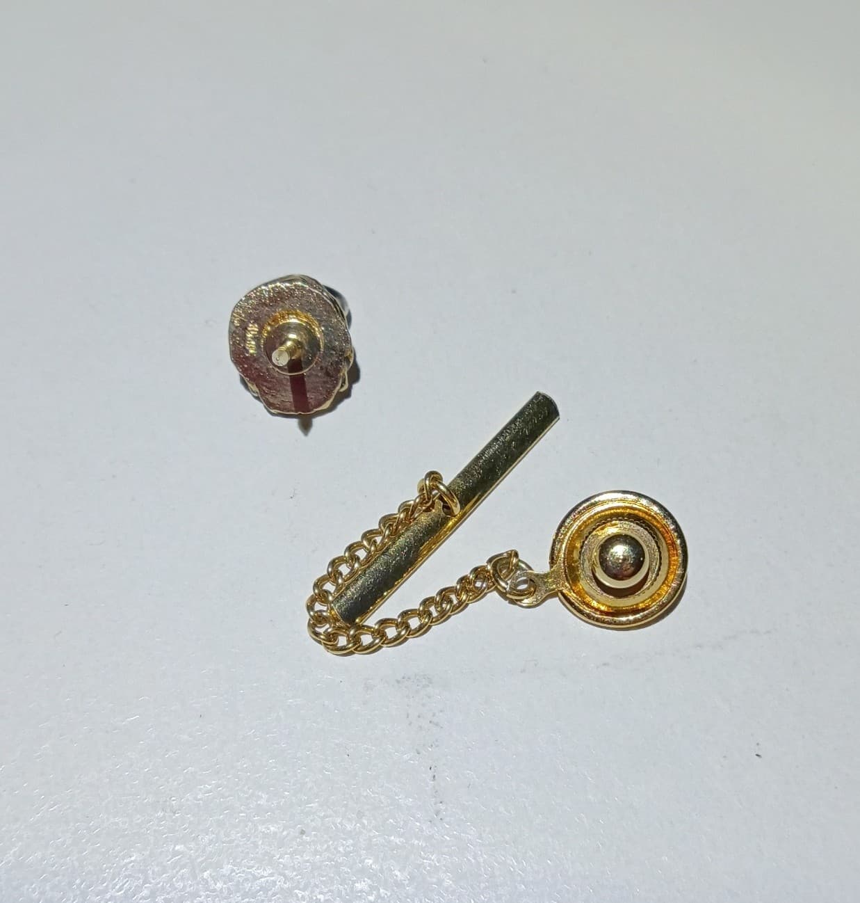 Vintage Swank Gold Tone Lion Head Door Knocker Tie Tack with Safety Chain & Bar - Thumbnail 4