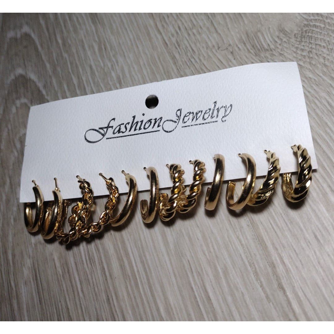 Earrings - 6 Pairs Gold Tone Hoops - New - Thumbnail 2